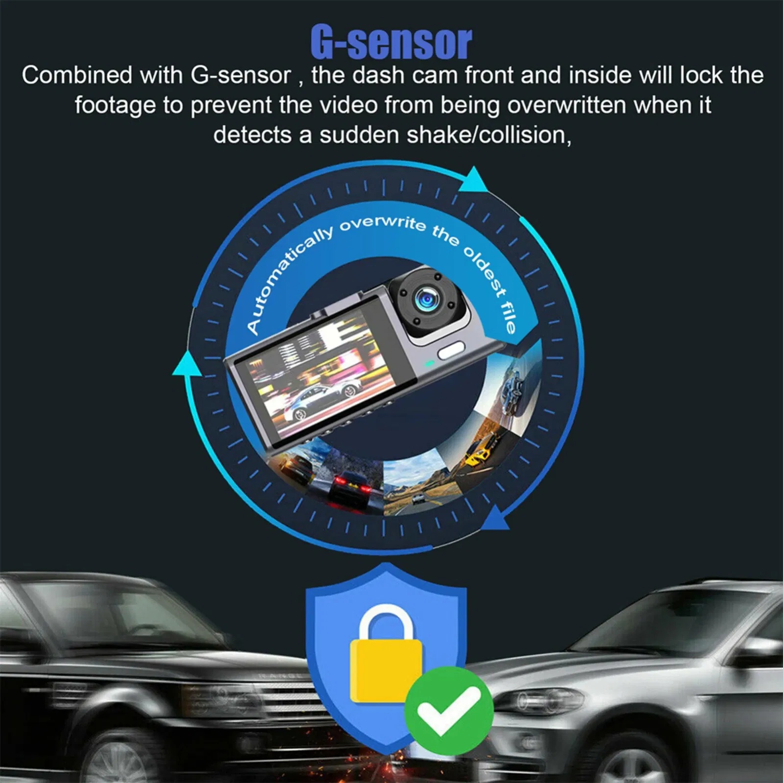 3-Channel Dash Cam 1080P - Front Rear Inside with G-Sensor - Image 3