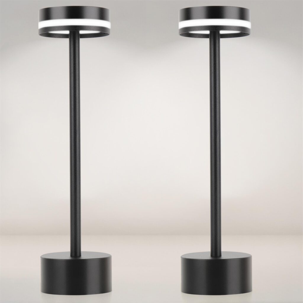 2pcs LED Cordless Table Lamp, 5000mAh Rechargeable Battery, 3 Color Modes Stepless Dimming Touch Lamp, Aluminum Portable Night Light, IP54 Waterproof Bedside Desk Lamp For Bedroom Dining Camping