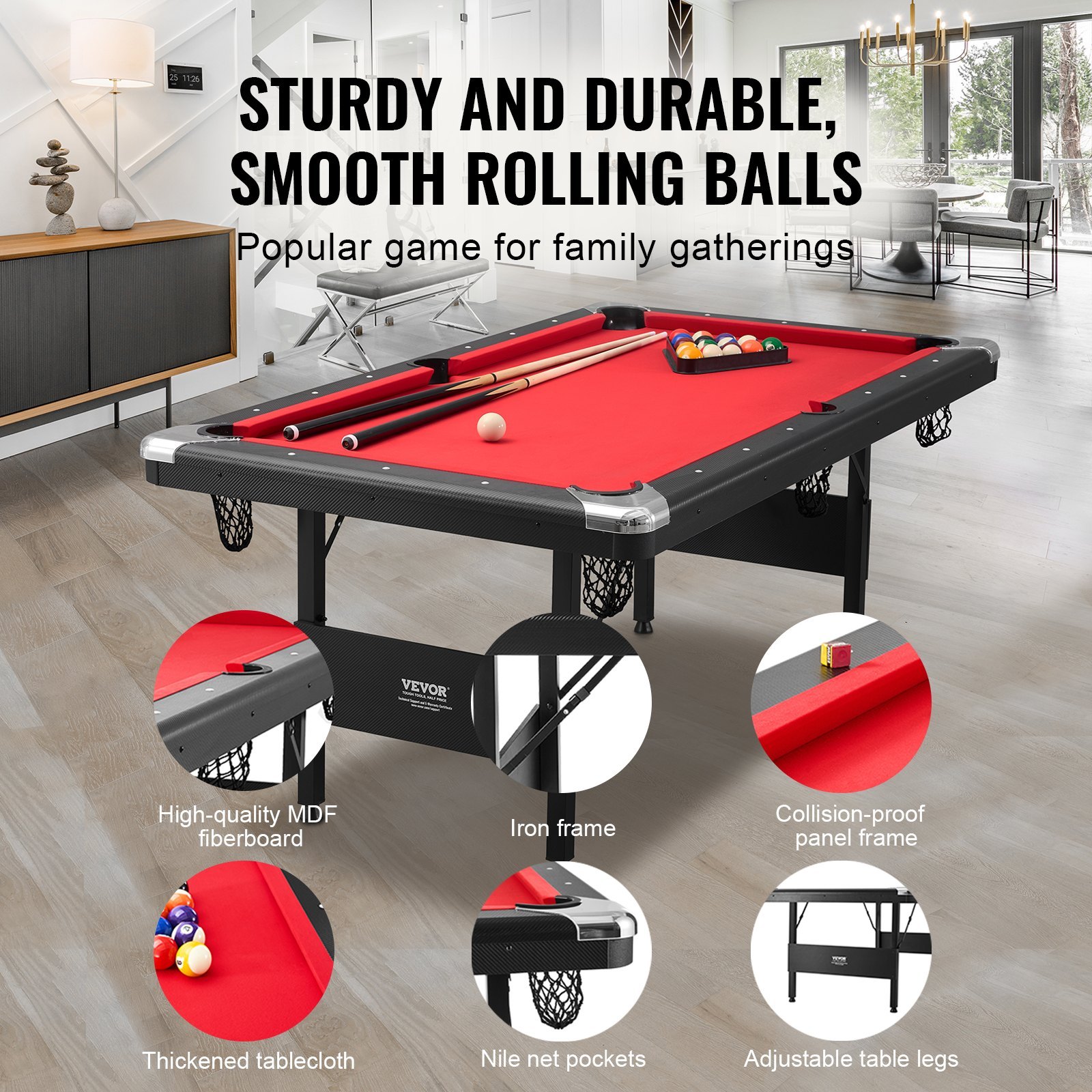 6.3 Ft Foldable Pool Table - Portable Billiards Table Set - Image 4