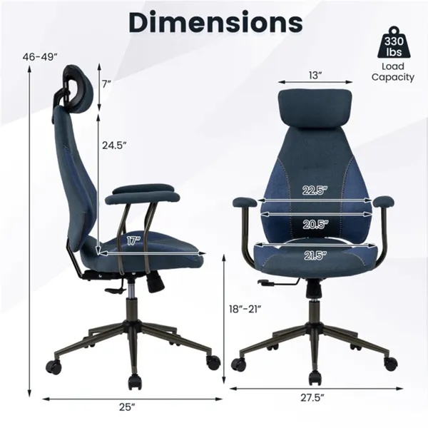 Blue Ergonomic Office Chair – Adjustable Headrest - Image 10