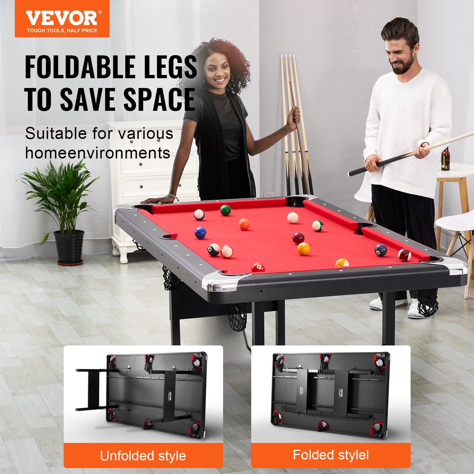 6.3 Ft Foldable Pool Table - Portable Billiards Table Set - Image 3