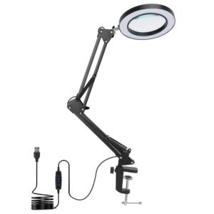 LED Magnifier Desk Lamp with Clamp - 8X Swing Arm - Black