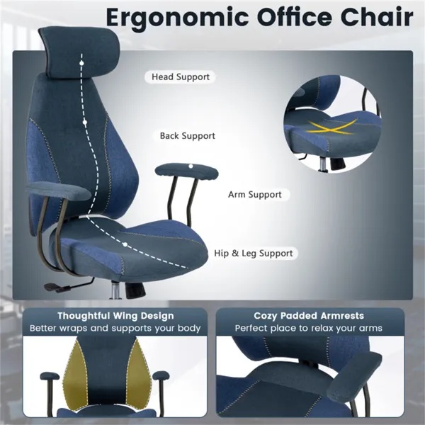 Blue Ergonomic Office Chair – Adjustable Headrest - Image 9