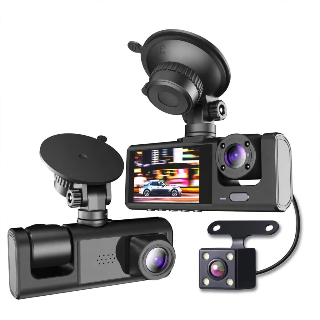 3-Channel Dash Cam 1080P - Front Rear Inside with G-Sensor