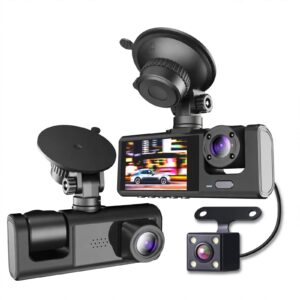 3-Channel Dash Cam 1080P - Front Rear Inside with G-Sensor