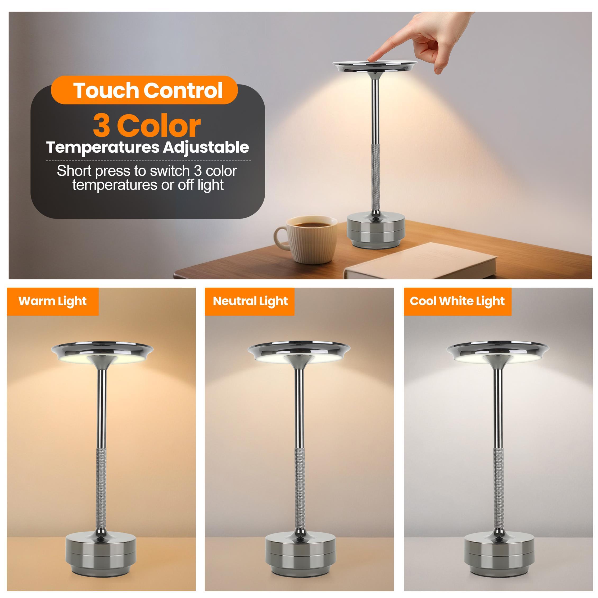 2pcs Rechargeable Cordless Table Lamp, 5000mAh Portable Wireless LED Lamp, 3 Color Modes Stepless Dimming Touch Lamp, Aluminum Alloy Bedside Desk Lamp For Bedroom Office Camping Dining - Image 3