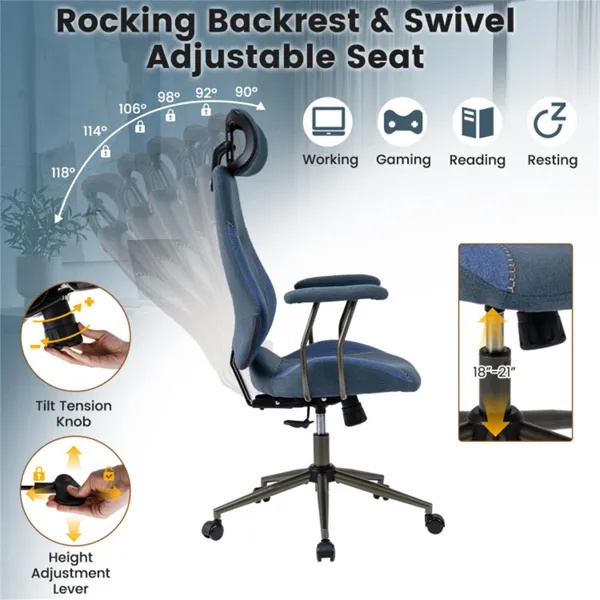 Blue Ergonomic Office Chair – Adjustable Headrest - Image 5