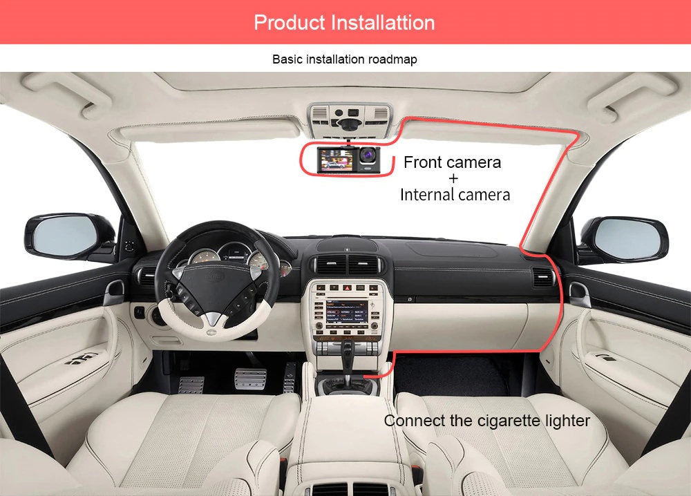 3-Channel Dash Cam 1080P - Front Rear Inside with G-Sensor - Image 5