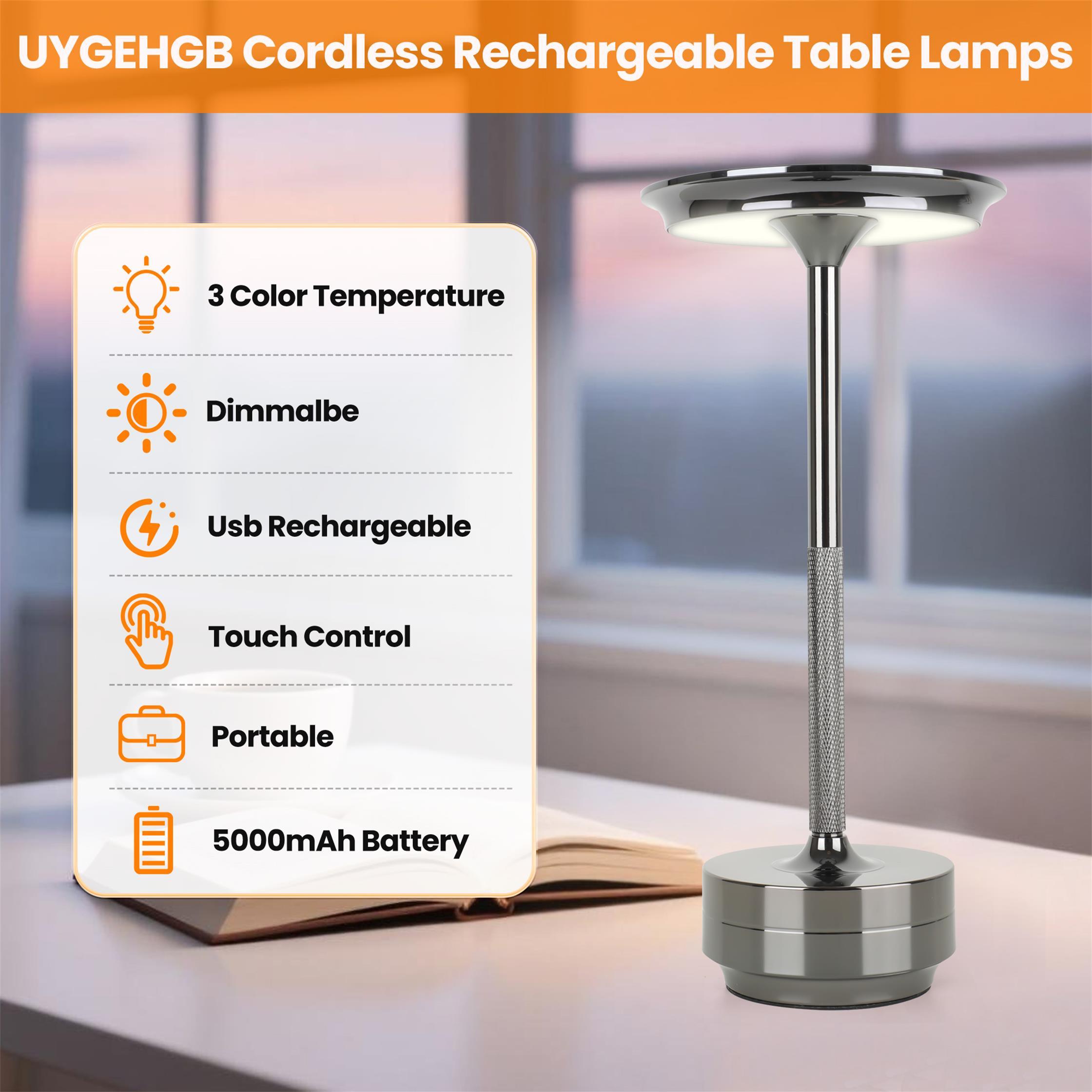 2pcs Rechargeable Cordless Table Lamp, 5000mAh Portable Wireless LED Lamp, 3 Color Modes Stepless Dimming Touch Lamp, Aluminum Alloy Bedside Desk Lamp For Bedroom Office Camping Dining - Image 6
