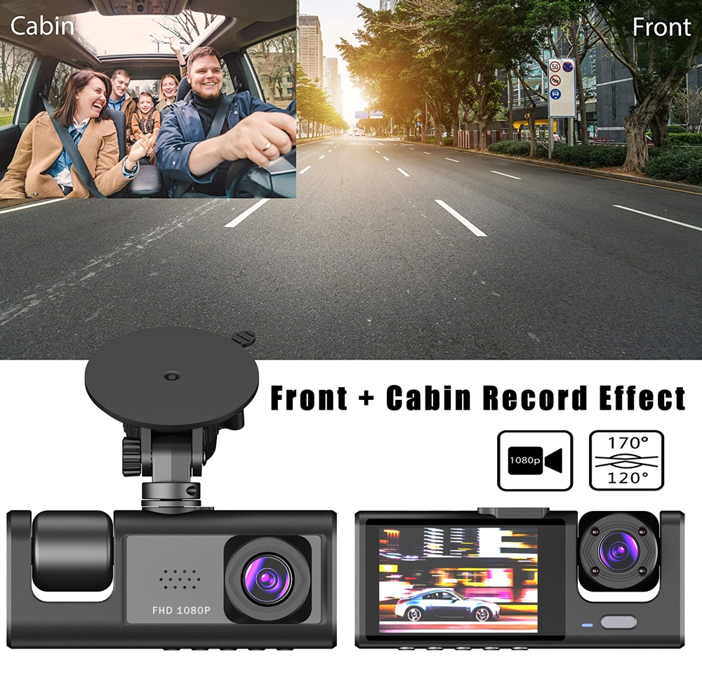 3-Channel Dash Cam 1080P - Front Rear Inside with G-Sensor - Image 7