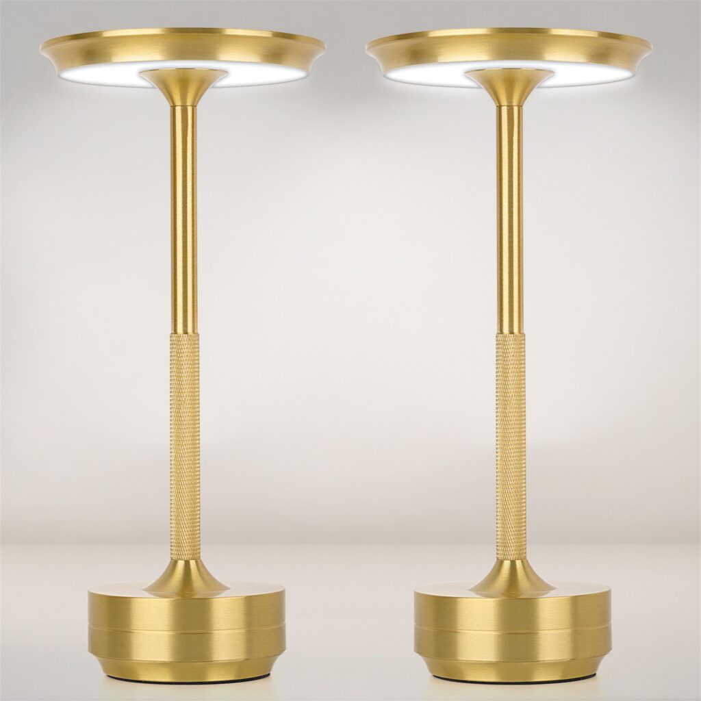 2pcs Rechargeable Cordless Table Lamp, 5000mAh Portable Wireless LED Lamp, 3 Color Modes Stepless Dimming Touch Lamp, Aluminum Alloy Bedside Desk Lamp For Bedroom Office Camping Dining