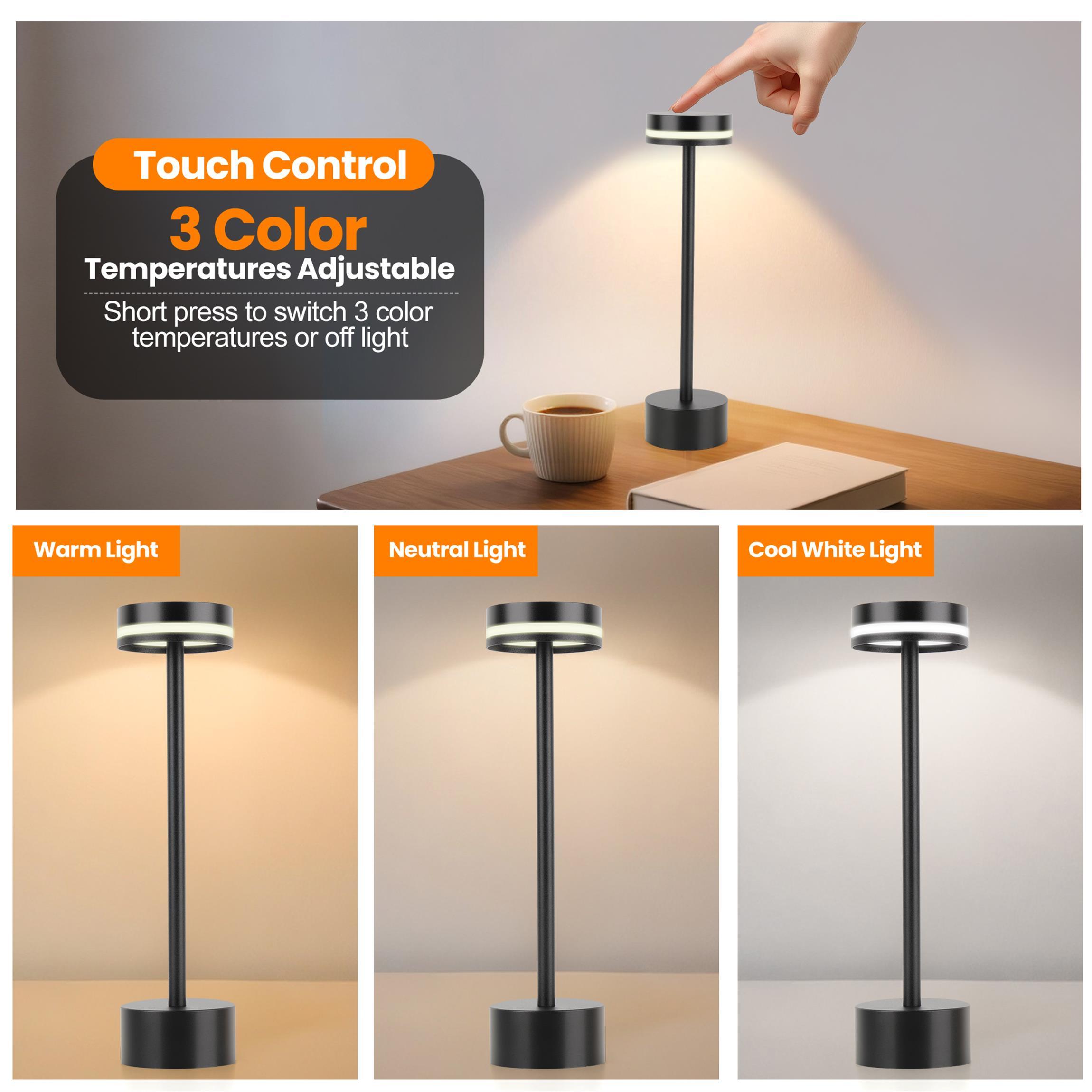2pcs LED Cordless Table Lamp, 5000mAh Rechargeable Battery, 3 Color Modes Stepless Dimming Touch Lamp, Aluminum Portable Night Light, IP54 Waterproof Bedside Desk Lamp For Bedroom Dining Camping - Image 8