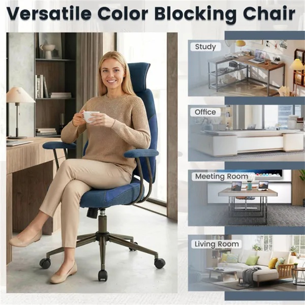 Blue Ergonomic Office Chair – Adjustable Headrest - Image 4