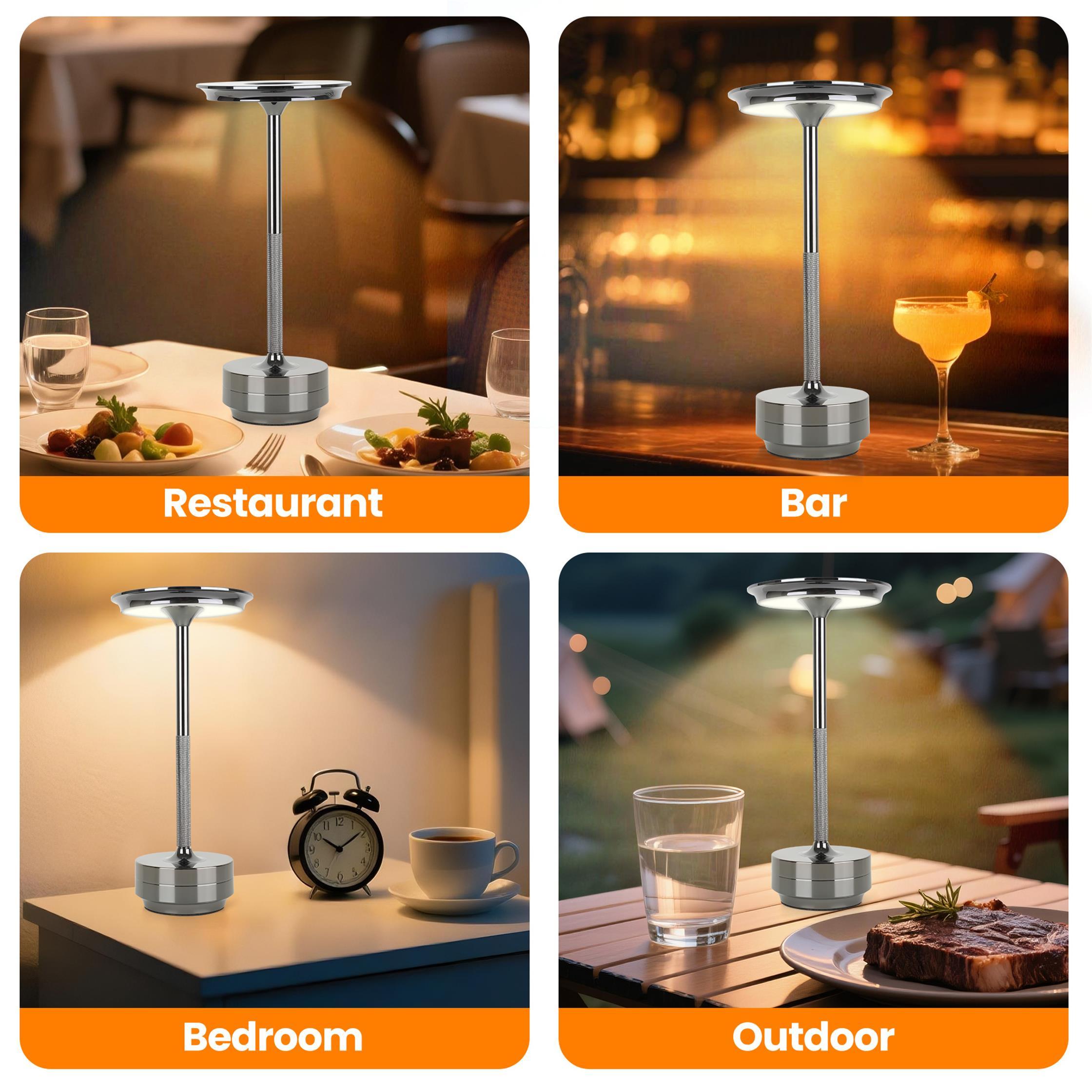 2pcs Rechargeable Cordless Table Lamp, 5000mAh Portable Wireless LED Lamp, 3 Color Modes Stepless Dimming Touch Lamp, Aluminum Alloy Bedside Desk Lamp For Bedroom Office Camping Dining - Image 4