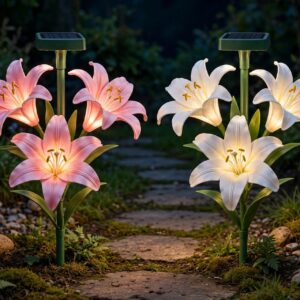 Solar Lily Flower Garden Lights - 2 Pack Outdoor LED - Style1